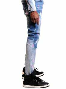 Men's Distressed Ink Spray Paint Patchwork Casual Jeans