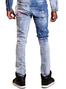 Men's Distressed Ink Spray Paint Patchwork Casual Jeans