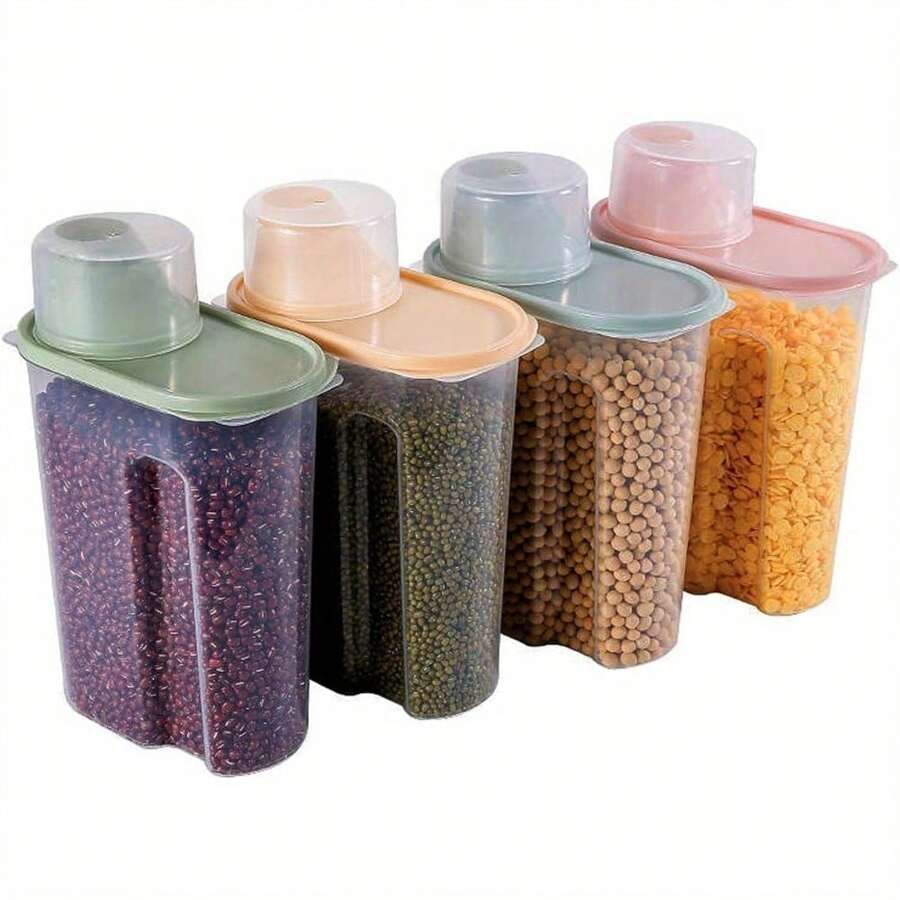 4PCS Cereal Storage Containers 2.2L Airtight Food Storage Container With Spout For Kitchen Plastic Dry Food Dispenser Containers With Measuring Cup For Cereals Rice Pet Food Dry Food - 2.2L - View 1