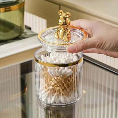 1pc Luxury Home Cleaning Swab Holder With Lid, Dust-Proof Storage Box Home Bathroom Decor Fall Decor Makeup Organizer Back To School