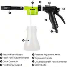 Snow Foam Sprayer Car Wash Spray Tool Long Gun Use Hose Sprayer 900 Ml Cleaning Foam Spray Gun Car Wash Soapy Water Nozzle For Home Garden Watering (Green)