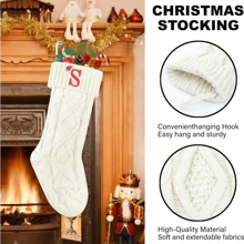Christmas Stockings With Initials, 20 Inch Large Embroidered Monogram Knit Christmas Stocking,Large Size Cable Knitted Stocking Gifts ,Xmas Stocking For Teenagers, Holiday And Family Stocking For Fireplace Or Party Decoration Red Letter Birthday Home Decor Christmas Decorations Room Decor Winter - Multicolor - View 3