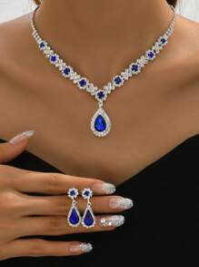 3 Piezas Conjunto De Joyería De Moda Para Mujeres De Boda Con Borlas, Aretes Y Collar De Diamantes De Imitación, Accesorios De Moda Para Fiestas De Lujo