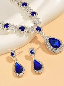 3 Piezas Conjunto De Joyería De Moda Para Mujeres De Boda Con Borlas, Aretes Y Collar De Diamantes De Imitación, Accesorios De Moda Para Fiestas De Lujo