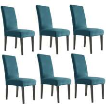 YSTYLE 6-Piece Velvet Back Chair Cover, Universal Chair Cover, Elasticised Scratch-Proof Cat Chair Cover, High Back Chair Cover, Living Room Chair Cover - Teal Blue - View 1