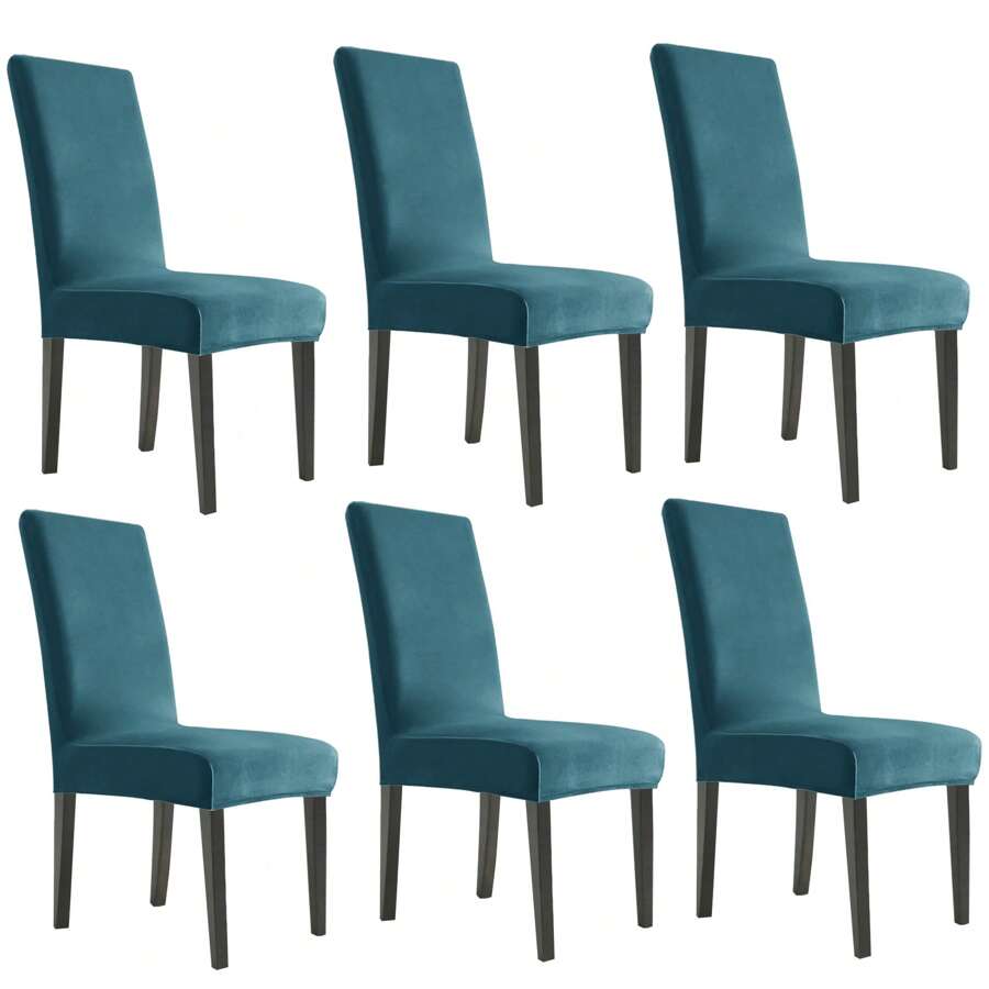 YSTYLE 6-Piece Velvet Back Chair Cover, Universal Chair Cover, Elasticised Scratch-Proof Cat Chair Cover, High Back Chair Cover, Living Room Chair Cover - Teal Blue - View 1