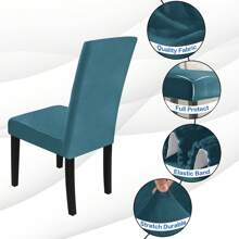YSTYLE 6-Piece Velvet Back Chair Cover, Universal Chair Cover, Elasticised Scratch-Proof Cat Chair Cover, High Back Chair Cover, Living Room Chair Cover - Teal Blue - View 5