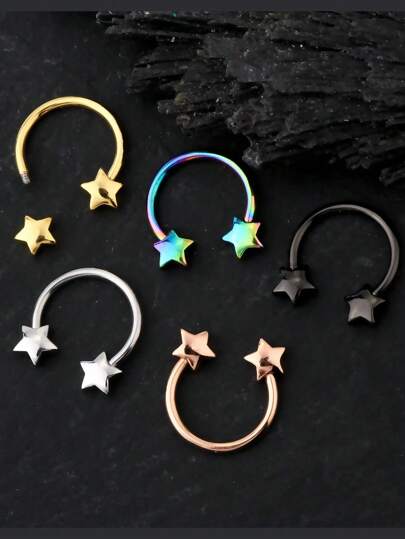 1pc 16G Colorful Stainless Steel Septum Piercing Jewelry Star Heart Butterful Design Nose Rings For Women And Men Septum Ring 10mm Valentine's Day Birthday Gift