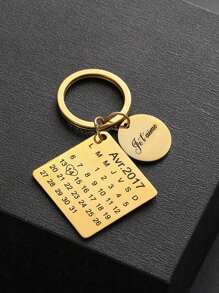 Personalize Gift Calendar Keychain Personalized Calendar Keychain, Engraved Calendar Keyring, Special Date Calendar Keyring Stainless Steel Square Round Pendant Keychain Couples Key Ring, Personalized Gifts, Anniversary Gift, Christmas Gift, Gold, Stylish, Colorful, Vintage, Unisex, Hipster, Simple, Casual, Custom, Personalized, - Multicolor - View 8