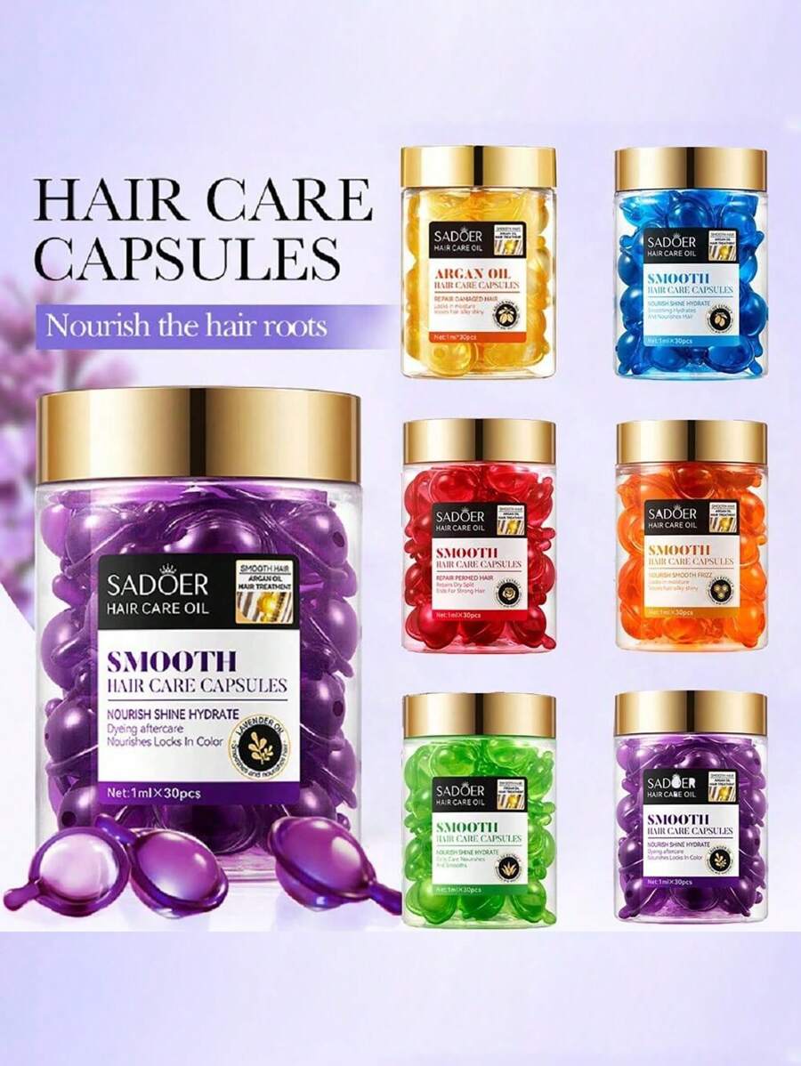 SADOER 30入組髮質護理精華素-含摩洛哥坚果、玫瑰、薰衣草、蘆薈、橄欖油等，不需洗髮，為女士和男士提供的護髮精華油