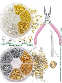 340 件/盒珠宝制作套件，包括龙虾扣、开口跳环、盘绕珠子和 DIY 手链、项链工具箱