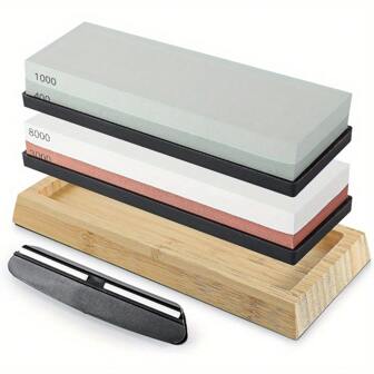 Sharpening Stones 400 1000 3000 8000 4 Side Knife Sharpeners Whetstones Corundum Knife Sharpening Stone With Angle Guide Non-Slip Bamboo Base Ideal Wet Stone For Sharpening Knive, Tools For Men
