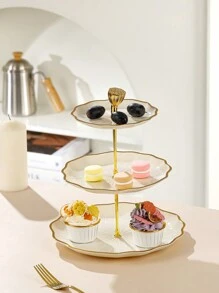 1 pieza Soporte de 3 niveles para postres y cupcakes, plato de plástico multinivel para frutas, soporte estilo europeo para dulces para fiestas de cumpleaños, bodas y ceremonias de graduación - Multicolor - Ver 3