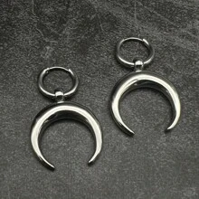 1 Pasang Anting Hoop Liontin Bulan Gaya Gothic Hip Hop Vintage Minimalis untuk Wanita, Cocok untuk Pemakaian Sehari-hari - Perak - View 2