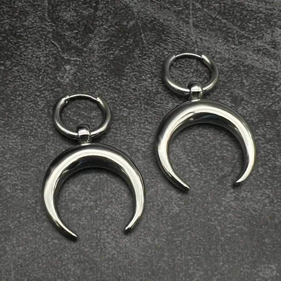 1 Pasang Anting Hoop Liontin Bulan Gaya Gothic Hip Hop Vintage Minimalis untuk Wanita, Cocok untuk Pemakaian Sehari-hari