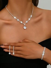 4入組可調節項鍊手鍊耳環珠寶套裝，擁有優雅復古INS風格，是適用於女性日常穿著、派對或節日裝扮的理想禮物組合。 - 銀色 - 查看 5