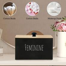 Caja de almacenamiento de tampones de madera rústica de estilo de granja con tapa - Organizador de baño versátil para productos femeninos, accesorio de decoración del hogar Almacenamiento de tampones para baño Pequeño gabinete de almacenamiento de baño