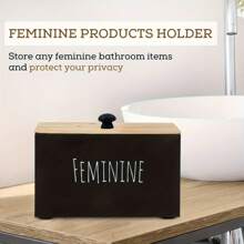 Caja de almacenamiento de tampones de madera rústica de estilo de granja con tapa - Organizador de baño versátil para productos femeninos, accesorio de decoración del hogar Almacenamiento de tampones para baño Pequeño gabinete de almacenamiento de baño
