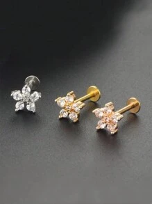 316 Titanium Steel 5 Petal Zirconia Cast Lip Studs Ear Bone Studs Fashionable And Exquisite Body Jewelry For Men And Women1pc