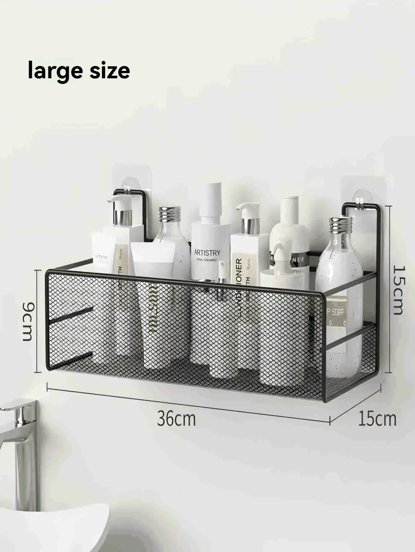 浴室存儲架穿孔免費浴室浴缸廁所儲物架盥洗室櫃壁掛用品 - 黑色 - 查看 9