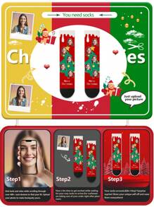 Face Socks 1 Pair Christmas Customized Face Printed Mid-Calf Socks, Men's And Women's Couple Socks,Personalized With Photo, Funny Couple Socks, Comfortable And Breathable, Creative Cartoon Design, Perfect For Holidays, Birthdays, Valentine's Day Gifts,Funny,Crazy,Anime,Multicolor Sockshdays, VFather Christmasalentine's DFather Christmasay Gifts,Funny,Crazy,Anime,Multicolor Socks - Multicolor - View 8