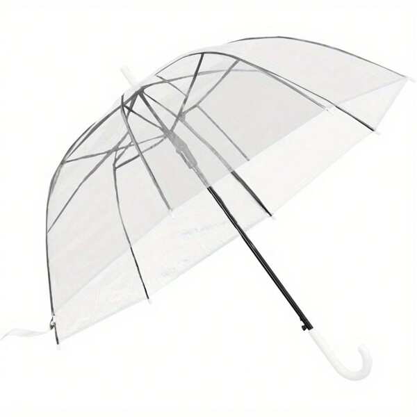Durchsichtiger Regenschirm Durchsichtig Stockschirm Ø87 cm Glockenschirm Automatischer Durchsichtiger Regenschirm mit C-Griff Eleganter Regenschirm in transparent