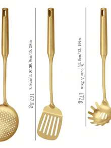 1 pieza Juego de cuchara de cocina, cacerola, colador y espátula para freír de acero inoxidable con recubrimiento de titanio de lujo - oro - Ver 9