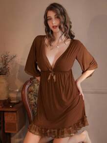 1 Stück elegantes Loungewear für junge Frauen mit tiefem V-Ausschnitt und Unifarbe, schulterfreie, stilvolle Freizeitkleidung für Zuhause, Urlaub