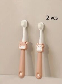 Set de 2 cepillos de dientes en forma de león para niños, cerdas suaves para uso en el hogar