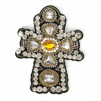 1pc Handmade Beaded Cross Patch, Without Glue