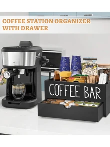1 pieza Organizador de barra de café de madera rústica, soporte para cápsulas de café para encimera, caja de almacenamiento para la mesa para condimentos de café y té, accesorios de café con diseño de granja, decoración de bar, organización y almacenamiento del hogar, decoración de habitación para volver al colegio