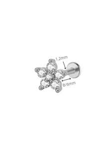 316 Titanium Steel 5 Petal Zirconia Cast Lip Studs Ear Bone Studs Fashionable And Exquisite Body Jewelry For Men And Women1pc - Silver - View 3