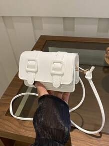 迷你时尚纯色简约翻盖单肩包，适合逛街，钱包，购物，年轻女性，大学生，新人，白领。非常适合办公室，大学，工作，商务，通勤，户外活动，旅行和郊游 - 白色 - 查看 5