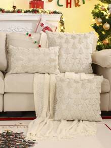 Miater 1 vỏ gối trang trí Giáng sinh bằng vải nhung Jacquard hình cây thông Noel cho phòng khách và phòng ngủ - Màu be - Xem 13