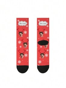 1 Pair Customized Face Print Mid-Calf Socks, Couple Socks, Customizable Photo, Fun Couple Socks, Comfortable & Breathable, Creative Cartoon Design, Perfect Gift For Holidays, Birthdays, Valentine's Day, Funny & Unique, Anime Style, Multi-Color Options, Santa Claus & Valentine's Day Gift, Amusing & Personalized, Anime Style - Multicolor - View 5