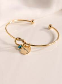 Vòng tay tình bạn thắt nút tùy chỉnh, có thể tùy chỉnh tên và mặt dây chuyền đá sinh nhật, vòng tay hở đính đá sinh nhật tùy chỉnh, chất liệu thép không gỉ, quà Giáng sinh, quà Ngày của Mẹ, vòng tay cho mẹ, quà cho bà, vòng tay cho phù dâu, quà cho chị em gái. - Vàng - Xem 4