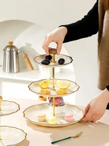 1 pieza Soporte de 3 niveles para postres y cupcakes, plato de plástico multinivel para frutas, soporte estilo europeo para dulces para fiestas de cumpleaños, bodas y ceremonias de graduación - Multicolor - Ver 7