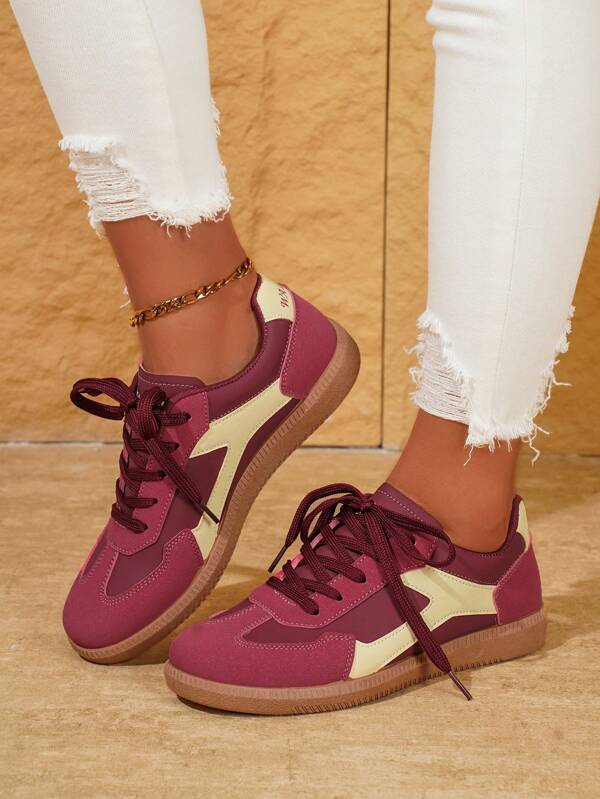 Sneaker casual da donna, alla moda, per uso all'aperto, leggere, slip-on, con cinturini incrociati, suola in gomma antiscivolo, adatte per corsa, camminata, danza, scarpe sportive retrò bordeaux, per taglie comode fino alla 42, primavera/autunno