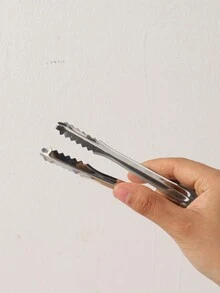 1 pieza Pinzas resistentes al calor de acero inoxidable, herramienta de cocina para cubitos de hielo, pan, pasteles, pasteles, bistecs, pizza - Plateado - Ver 4
