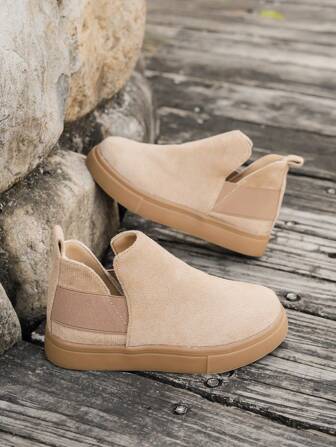 Children Simple Suede Non-Slip Mid-Top Fashionable Casual Sports Shoes, Suitable For All Seasons