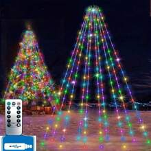 1 Pc Christmas Tree Light, Waterfall Christmas Light, USB Powered Christmas Light With Remote Control And Timer, 6.6ft Hanging 200 LED Dimmable Multi-Mode Christmas String Lights, Suitable For Holiday Party Decoration Christmas Decoration XMAS Decor Christmas Tree Gift Decor Thanksgiving Wedding Home Decor Home Decor Fall Decor Autumn Decor Birthday Decorations For Gifts Party Supplies Indoor Outdoor Garden Holiday Festival Decor Halloween Decor Wall Decor Halloween Ornaments