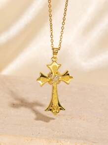 1 Stück vielseitiger Zirkonia 18K vergoldeter Kreuz Halsketten Anhänger, tolles Geschenk für Freunde