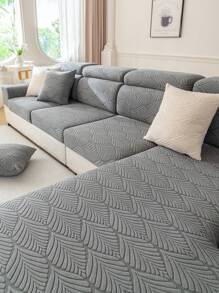 1 pièce Housse de canapé extensible en jacquard avec couleur contrastée, couleur unie simple, résistante aux griffures et à la saleté des animaux de compagnie, lavable en machine pour canapé 1 place, 2 places, 3 places, 4 places, en forme de L, pour usage intérieur et extérieur - Gris foncé - Voir 5