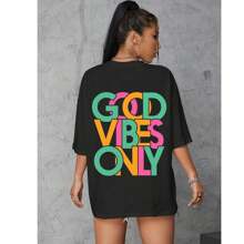 Women's Basic T-Shirt Blouse T Shirt Cotton Plus Size Kids Good Vibe Only Oversized Sweet - màu đen - Xem 1