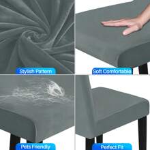 YSTYLE 6-Piece Velvet Back Chair Cover, Universal Chair Cover, Elasticised Scratch-Proof Cat Chair Cover, High Back Chair Cover, Living Room Chair Cover - Light Grey - View 6