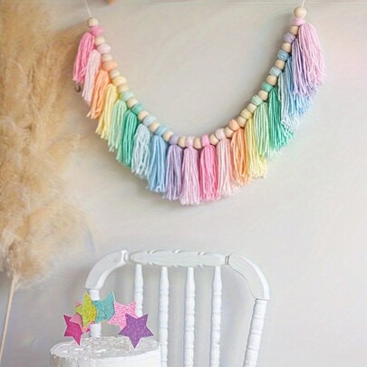 1 件马卡龙色流苏花环、一岁生日高脚椅横幅、马卡龙主题生日装饰、蛋糕粉碎照片道具、摄影背景、圣诞节