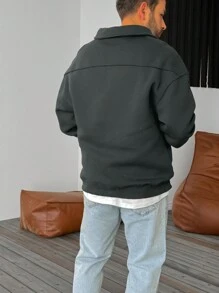 Sudadera casual de hombre con cremallera y cuello en color liso