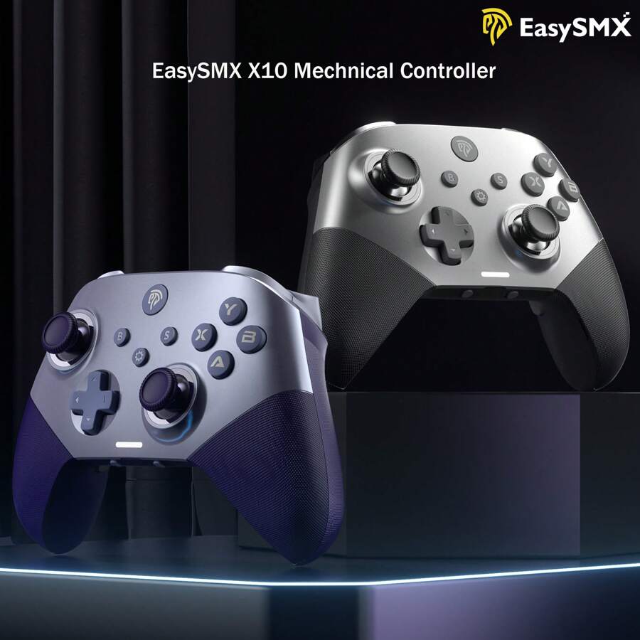 EasySMX X10，PC 和多平台游戏控制器，配备全机械按钮和霍尔操纵杆、霍尔触发器、替换磁性外壳、三模式连接（USB+BT+有线），兼容 PC/Android/IOS/NS/平板电脑，适用于黑神话悟空游戏