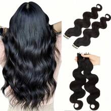 Body Wave 16-26 Inch Tape In Human Hair Extensions Wavy Thin Long Hair 20pcs/Pack Seamless Skin Weft Glue In Human Hairpieces With Invisible Double Sided Tape #1B Black - Natural Black - View 2