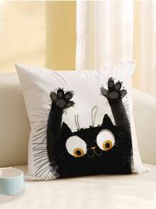 1 件卡通猫印花靠垫套，家居装饰枕套，不含填充物
